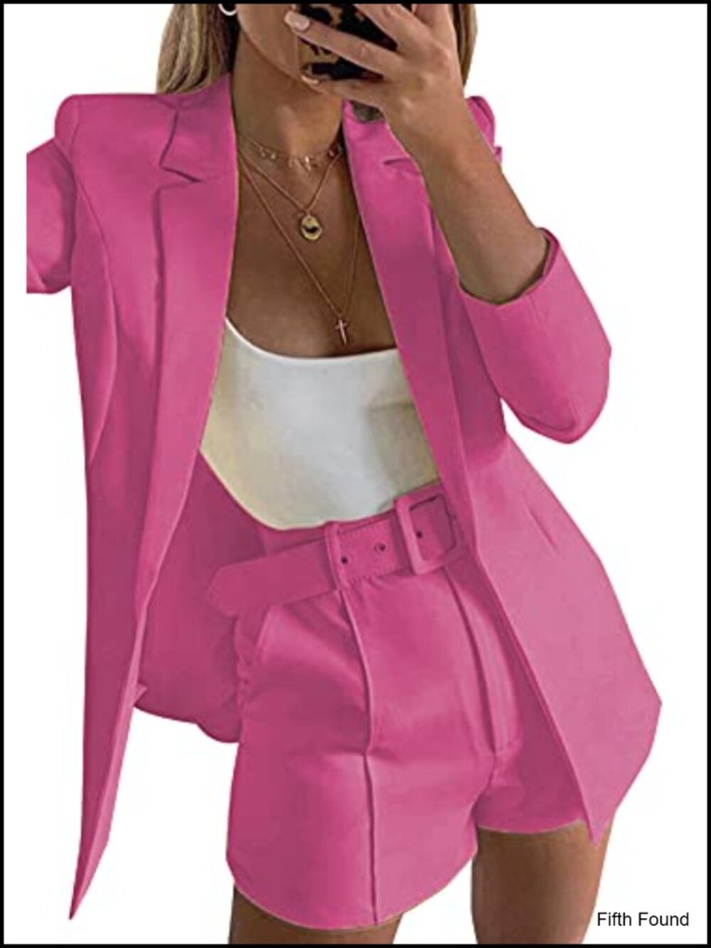 Women's 2 Piece Blazer Shorts Set Business Casual Suit with Belt